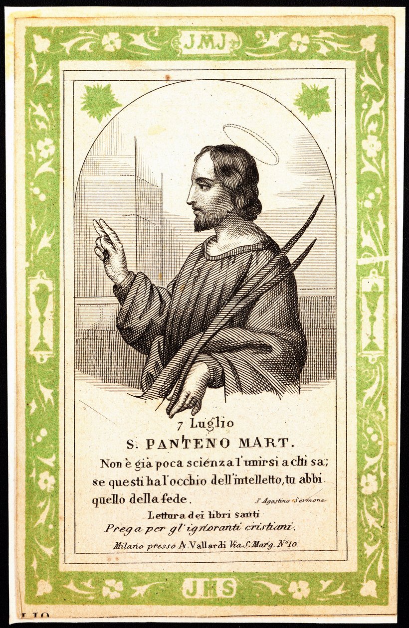 Representasjon av Saint Panthene av Alexandria from bilde. Postkort. Begynnelsen av det 20. århundre. Privat samling av Anonymous Anonymous