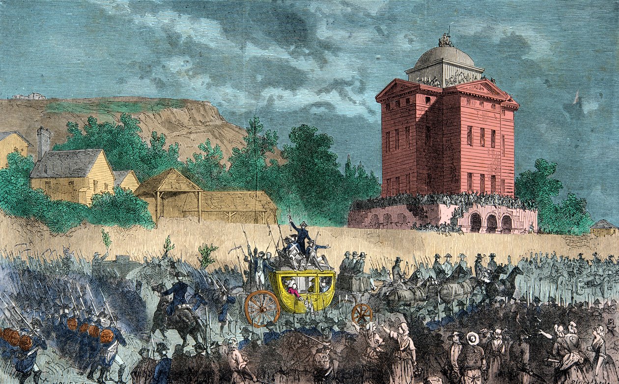 Return of Varennes, kongefamilien brakt tilbake til Paris 25. juni 1791, gravering, privat samling av Anonymous Anonymous
