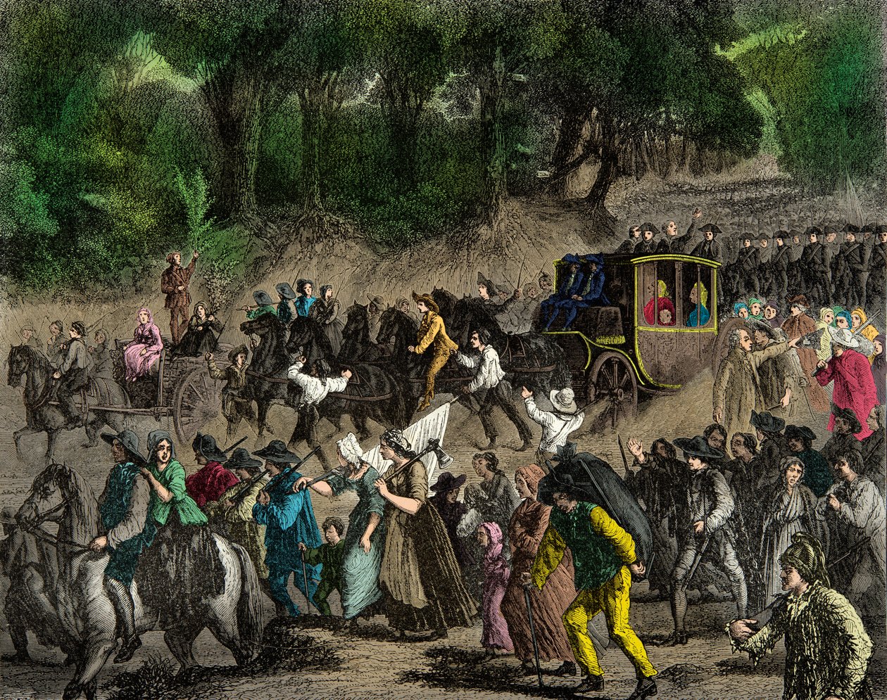 Retur av kongefamilien til Paris etter hans flytur til Varennes i 1791, Gravering, Privat samling av Anonymous Anonymous
