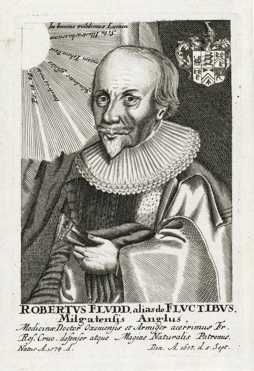 Robert Fludd (1574-1637) (Robertus de Fluctibus), anonym. Etsning, størrelse: 15,5x10,2 av Anonymous Anonymous
