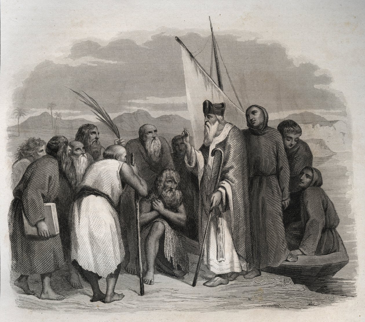 Den hellige Athanasius av Alexandria (Athanasius den store) (295-373) på besøk hos de ensomme i Egypt. Gravering fra 1846 i "" Lives of the saints"". Privat samling. av Anonymous Anonymous