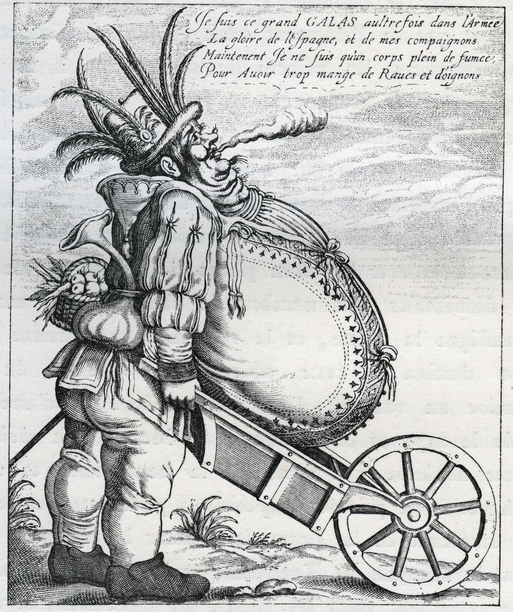 Satire mot Matthias Gallas (1584-1647) general for den keiserlige hær under trettiårskrigen, etter hans pensjonisttilværelse i 1636. Gravering av 1600-tallet. Privat samling. av Anonymous Anonymous