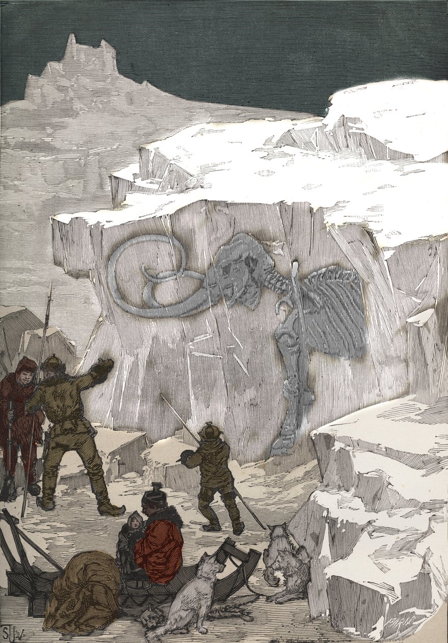 Søk etter mammut fossilt elfenben i Sibir på 1800-tallet. Gravering fra 1885 i "" Les arts et metiers illustres"" av Adolphe BITARD. av Anonymous Anonymous