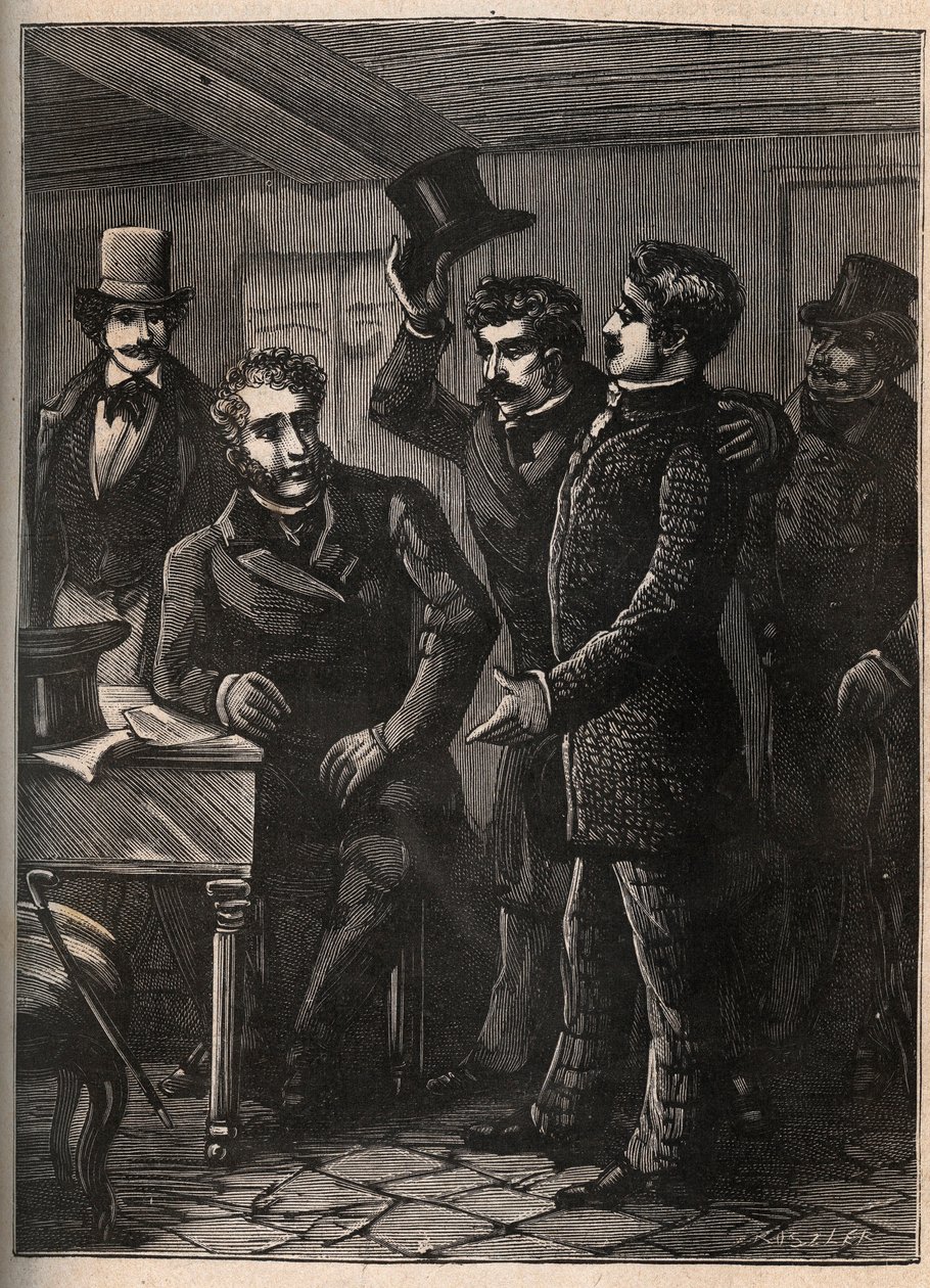 Sersjant Charles Goubin (1798-1822) blir arrestert av Eugene-Francois (Eugene Francois) Vidocq - gravering i "De fire sersjantene i La Rochelle grand rect historique et dramatique"" av Jules Beaujoint - Rundt 1900 av Anonymous Anonymous