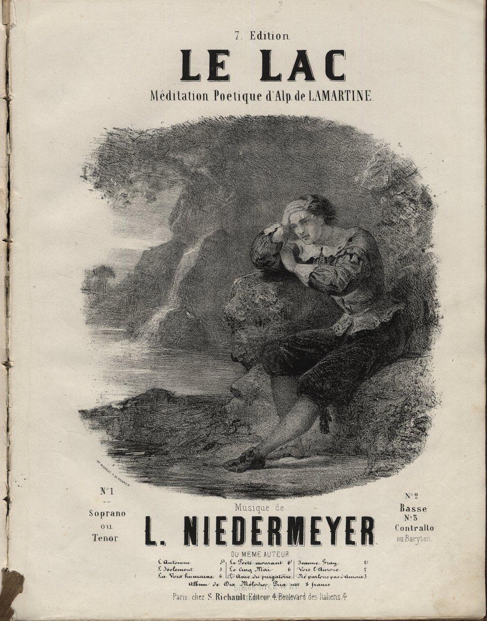 Noter til "" Le Lac "" Meditation Poetique av Alphonse de Lamartine, musikk av Abraham, Louis Niedermeyer Private Collection. av Anonymous Anonymous