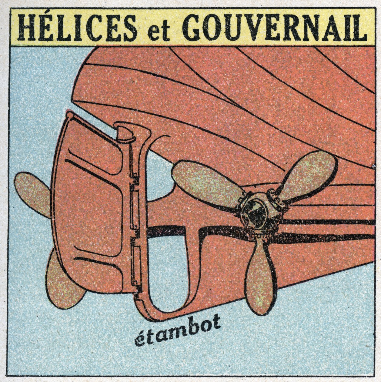 Skip og skip: helikser og ror. Anonym illustrasjon av 1925. Privat samling. av Anonymous Anonymous