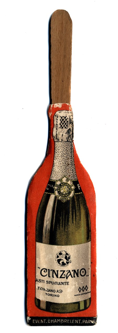 Liten reklamevifte, gjenstand stammer fra markedsføring av Vermouth-merket Cinzano, italiensk aperitiffvin. Debut privatsamling fra 1900-tallet av Anonymous Anonymous