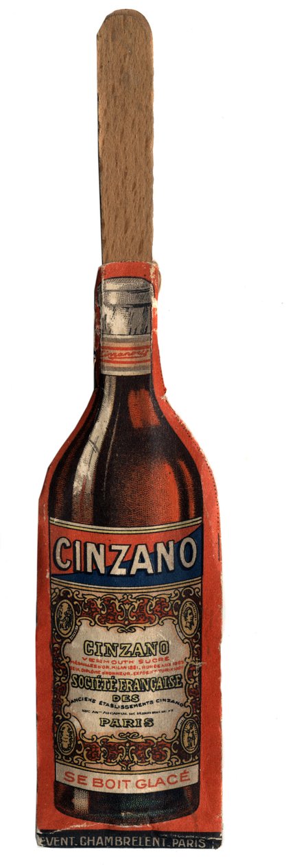 Liten reklamevifte, gjenstand stammer fra markedsføring av Vermouth-merket Cinzano, italiensk aperitiffvin. Debut privatsamling fra 1900-tallet av Anonymous Anonymous