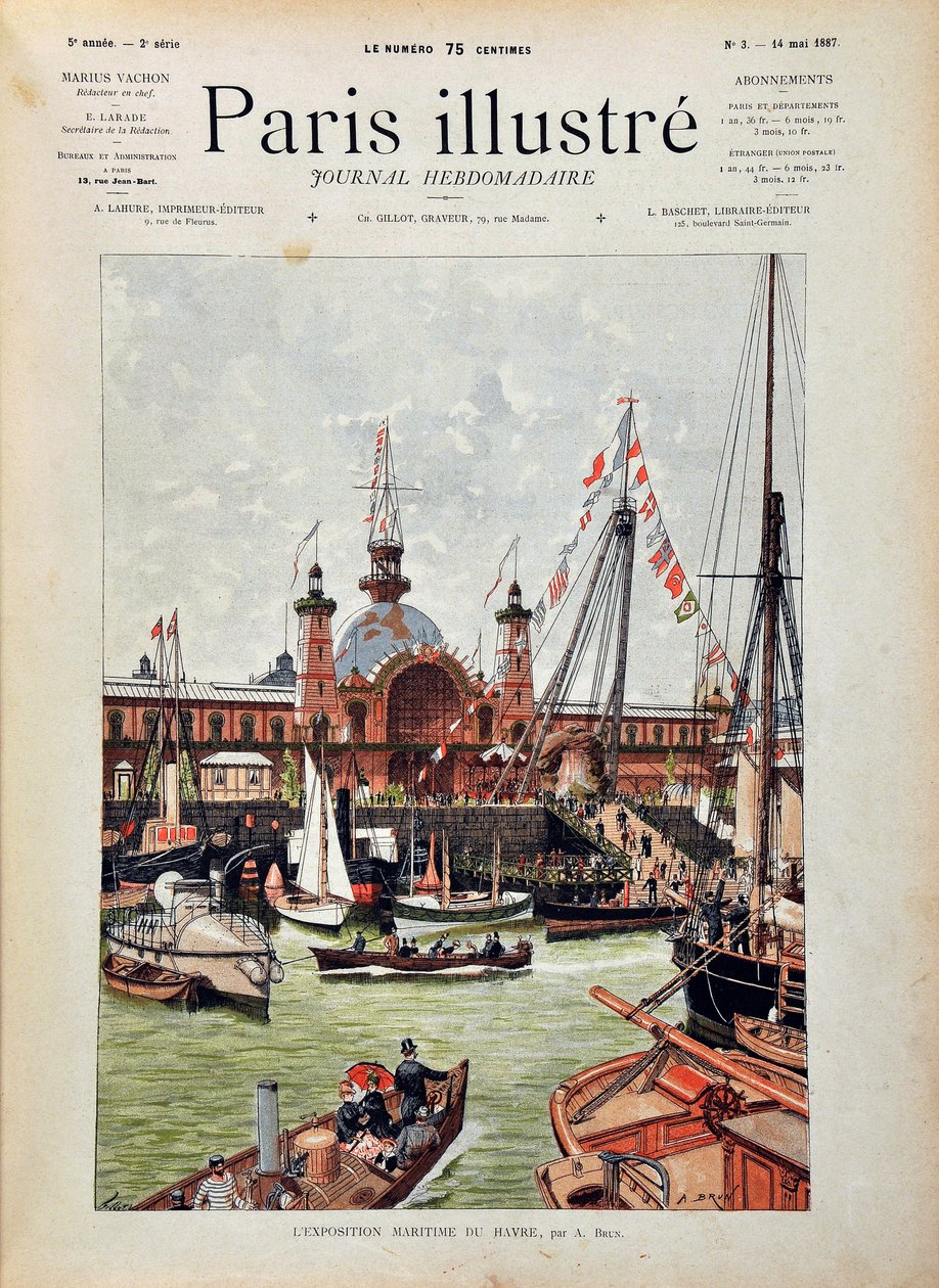 DEN INTERNASJONALE MARINE UTSTILLINGEN AV HAVRE i 1887. Gravering fra 1887 i “” Paris-Illustrous journal weekly””. av Anonymous Anonymous