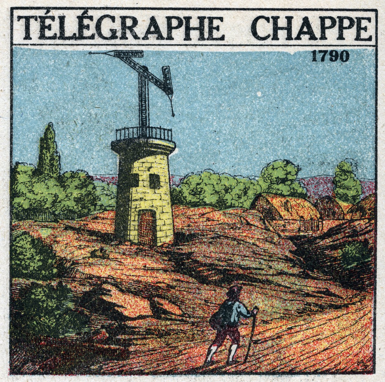 Telegraf: telegraf av Claude Chappe (1765-1805) i 1790. Anonym illustrasjon fra 1925. Privat samling. av Anonymous Anonymous