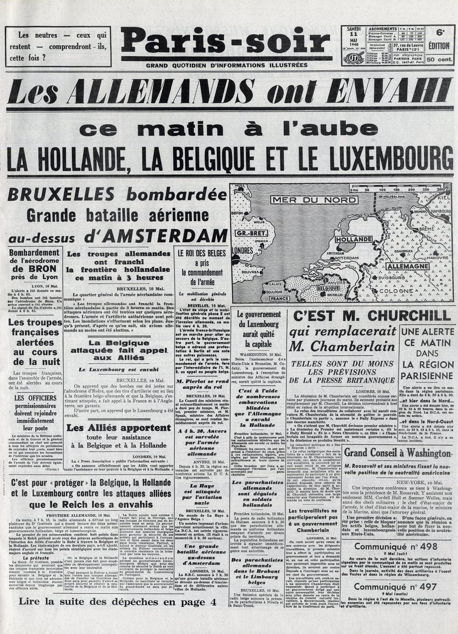 Slaget om Belgia eller belgisk kampanje - 18-dagers kampanje - invasjon av Belgia av tyske tropper under andre verdenskrig - PARIS EVIOR av 11.05.1940 - TYSKERE INVASERTE HOLLAND - BELGIA OG LUXEMBOURG - av Anonymous Anonymous