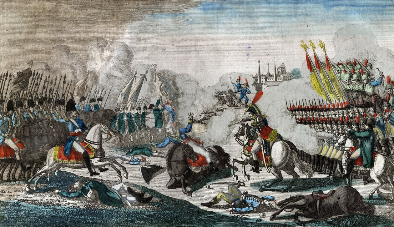 Slaget ved Luetzen (Bataille de Lutzen, ou Grossgorschen, 2 mai 1813) - Anonym - 1813 - Etsning, akvarell - 38,9x29,2 - Privat samling av Anonymous Anonymous