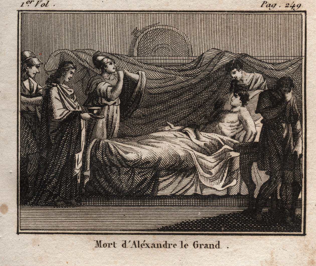 Den makedonske kong Alexander den Stores død (356-323 f.Kr.) -Den store døden til ALEXANDER (356-323 f.Kr.) - Kongen av Makedonia (336-323 f.Kr.) - fra "" Ungdommen Rollin eller utvalgte stykker av antikken og Roman Stories”” 1816 - Privat samling av Anonymous Anonymous