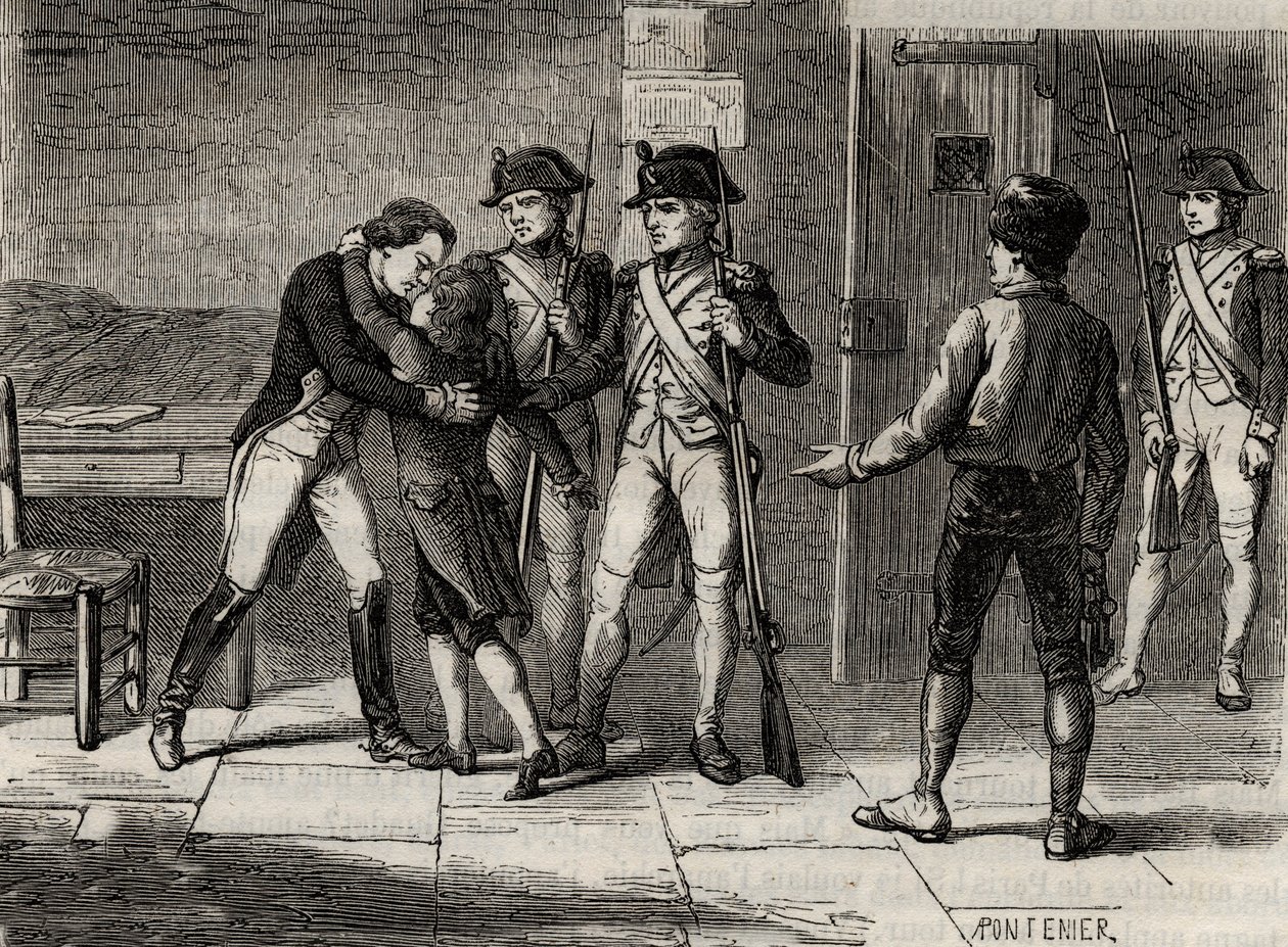 Hertugene av Montpensier (Antoine d'Orleans) og Beaujolais (Louis-Charles d'Orleans) ved Fort Saint-Jean (Saint Jean) (Marseille) i 1793 - Gravering i "Histoire des Girondins" av Alphonse de Lamartine (1790-1869) ) 1865-1866 - Privat saml av Anonymous Anonymous