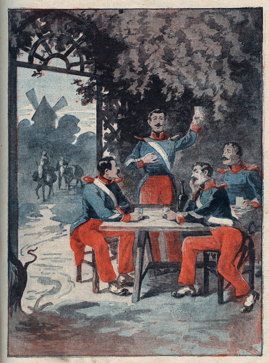 De fire sergentene (Jean Francois Bories (1795-1822), Jean Joseph Pommier (1796-1822), Marius Claude Raoulx (1797-1822) og Charles Goubin (1798-1822) fra La Rochelle anklaget under restaureringen for å ville styrte monarkiet og giljotinene i 1822 av Anonymous Anonymous