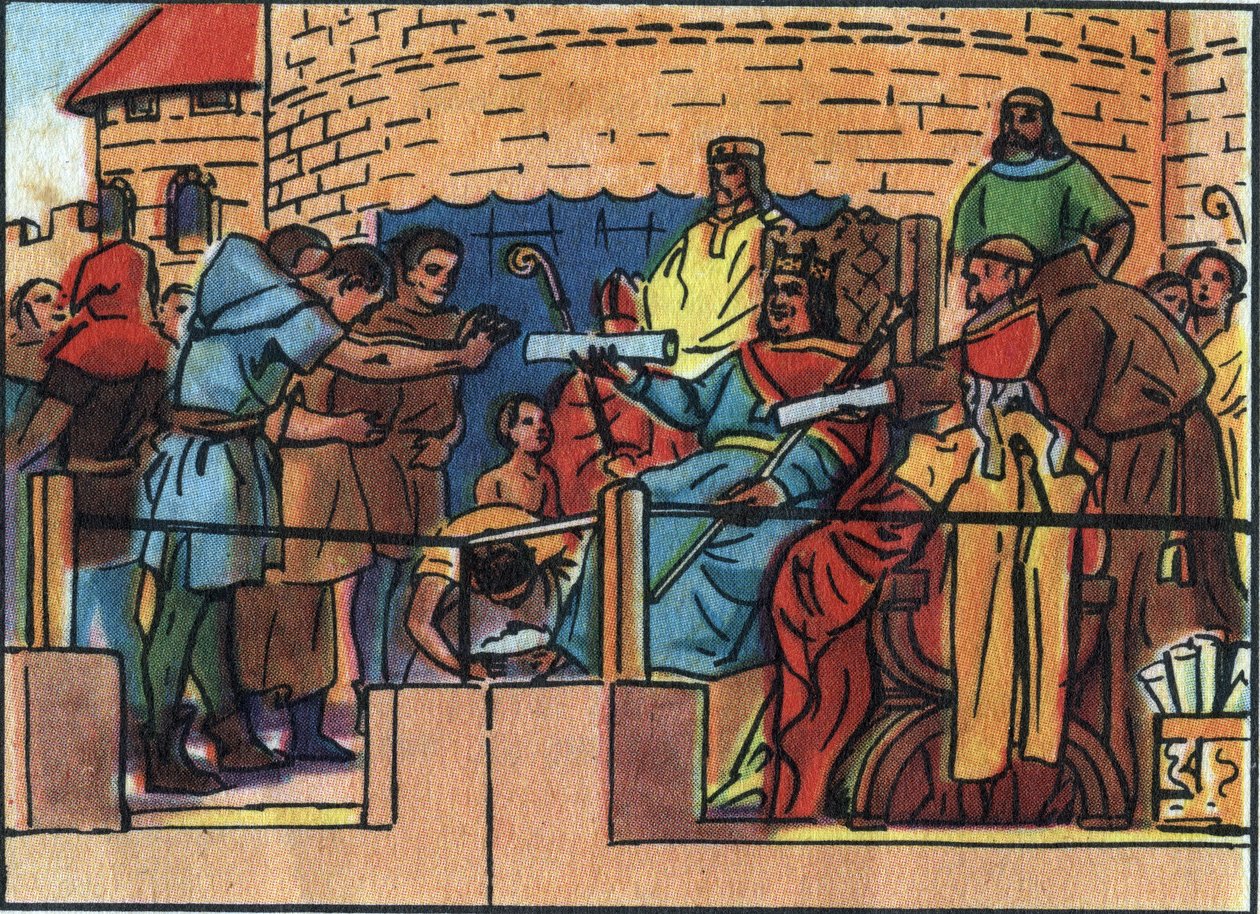 Kongen av Frankrike Ludvig VI den store (1081-1137) som gir charteret til byen Paris. Anonym illustrasjon i "" Collection des souverains et chefs d