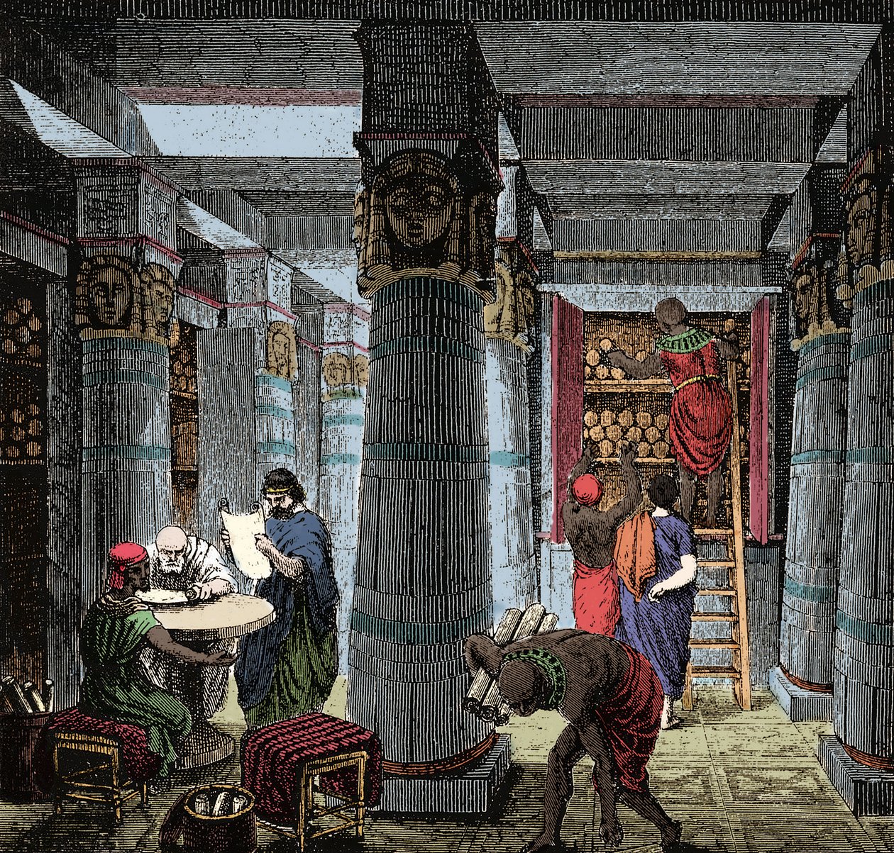 The Library of Alexandria - Utsikt over interiøret i Library of Alexandria i Egypt. av Anonymous Anonymous