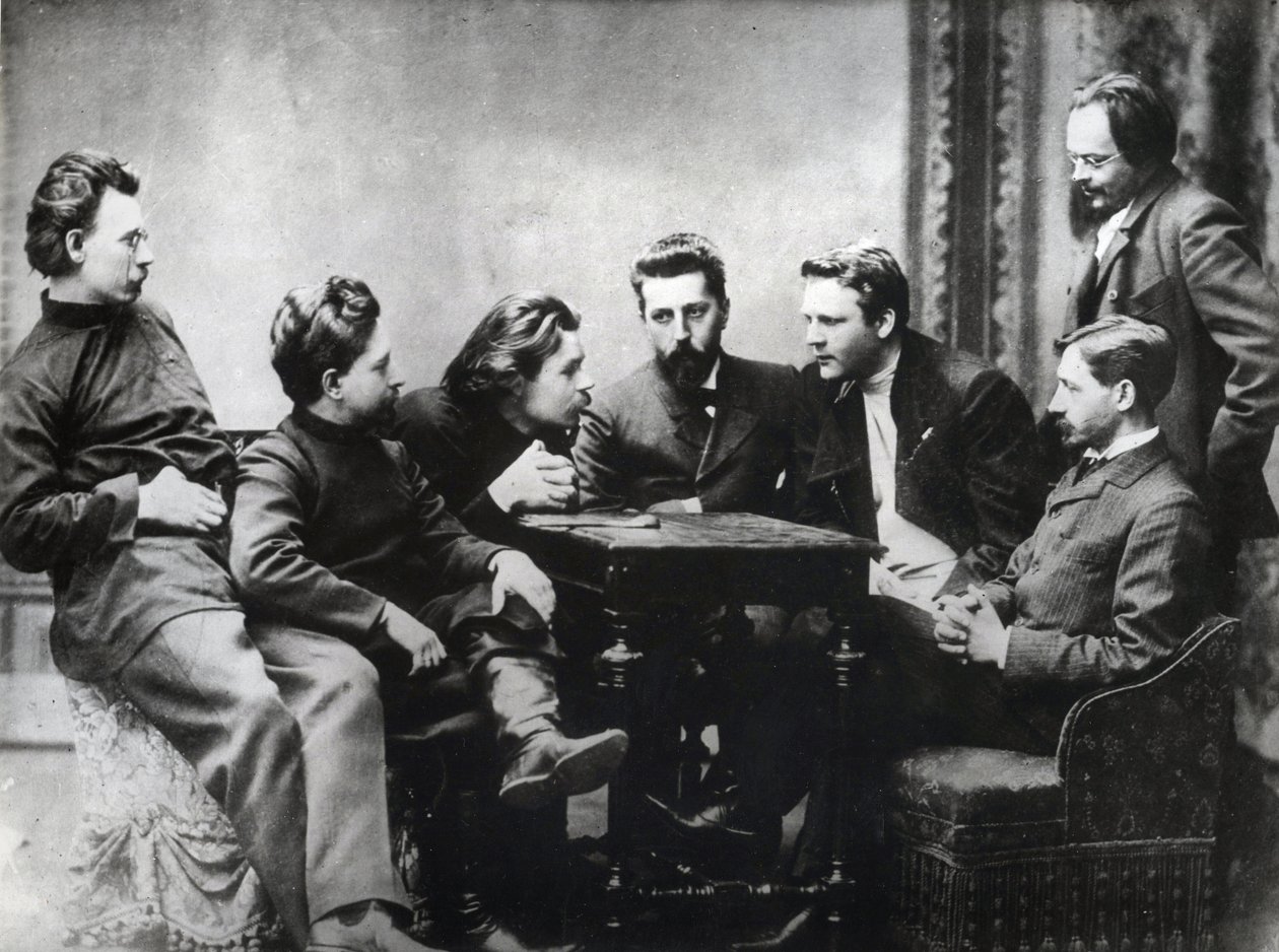 The Moscow Literary Sreda - Medlemmer av Sreda litterære sirkel, dannet i andre halvdel av 1890-tallet av russiske realistiske forfattere - Portretter av russiske intellektuelle fra den litterære gruppen Znanie: fra venstre til høyre, Andrei Skitalets (Ste av Anonymous Anonymous