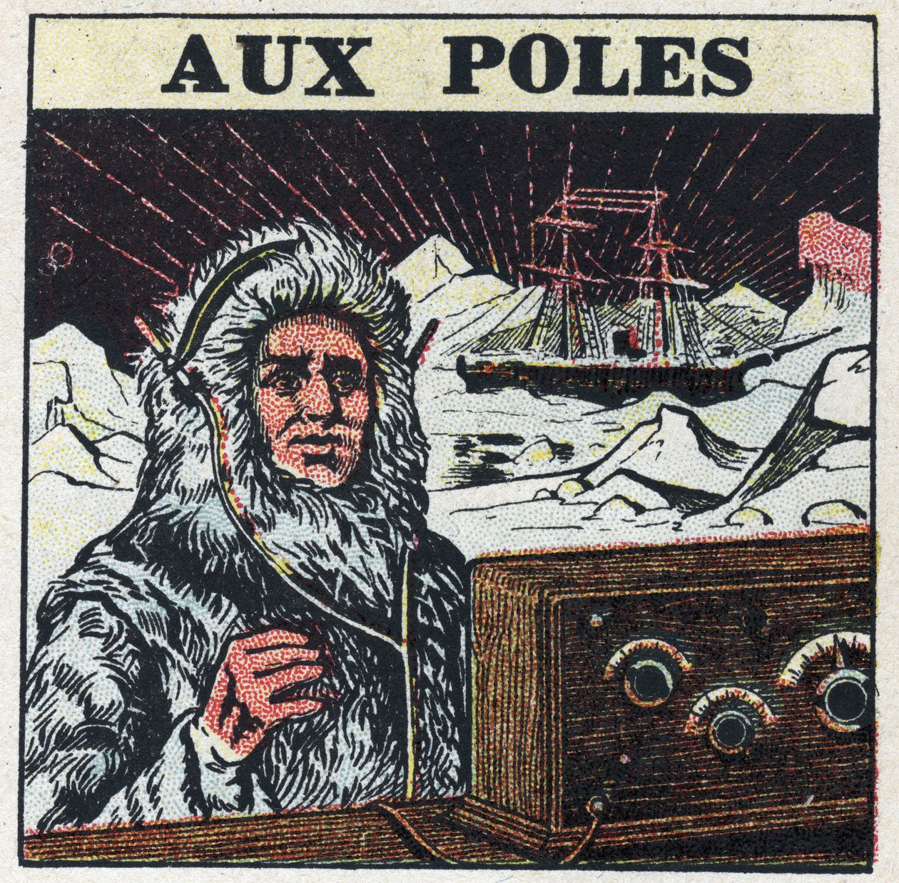 T.S.F. brukt i stolpene. Anonym illustrasjon fra 1925. Privat samling. av Anonymous Anonymous