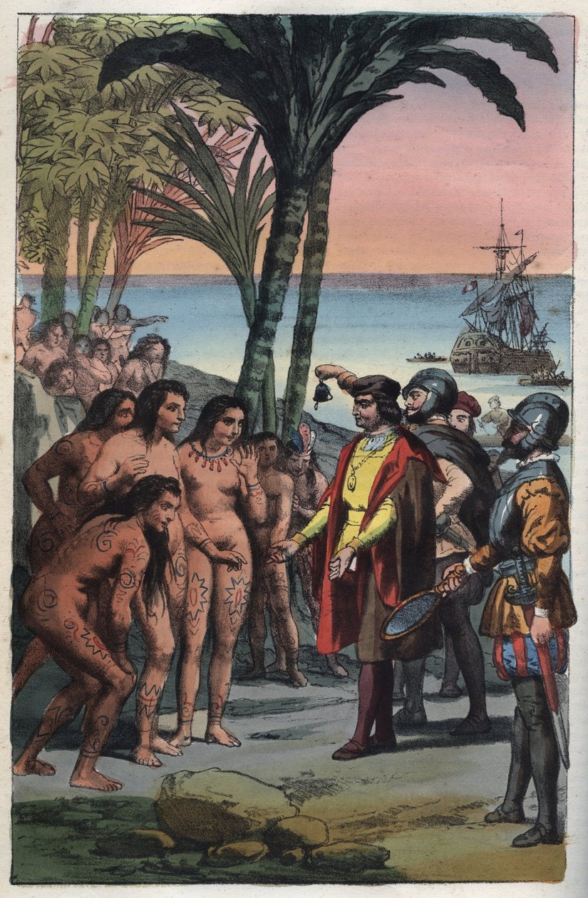 Ankomsten av oppdagelsesreisende Christopher Columbus (1451-1506) til Amerika av Anonymous Anonymous