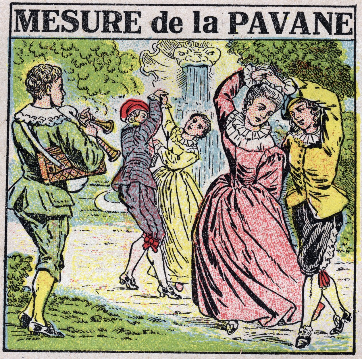 Kunsten å lyde: måle pavane (dans). Anonym illustrasjon fra 1925. Privat samling. av Anonymous Anonymous