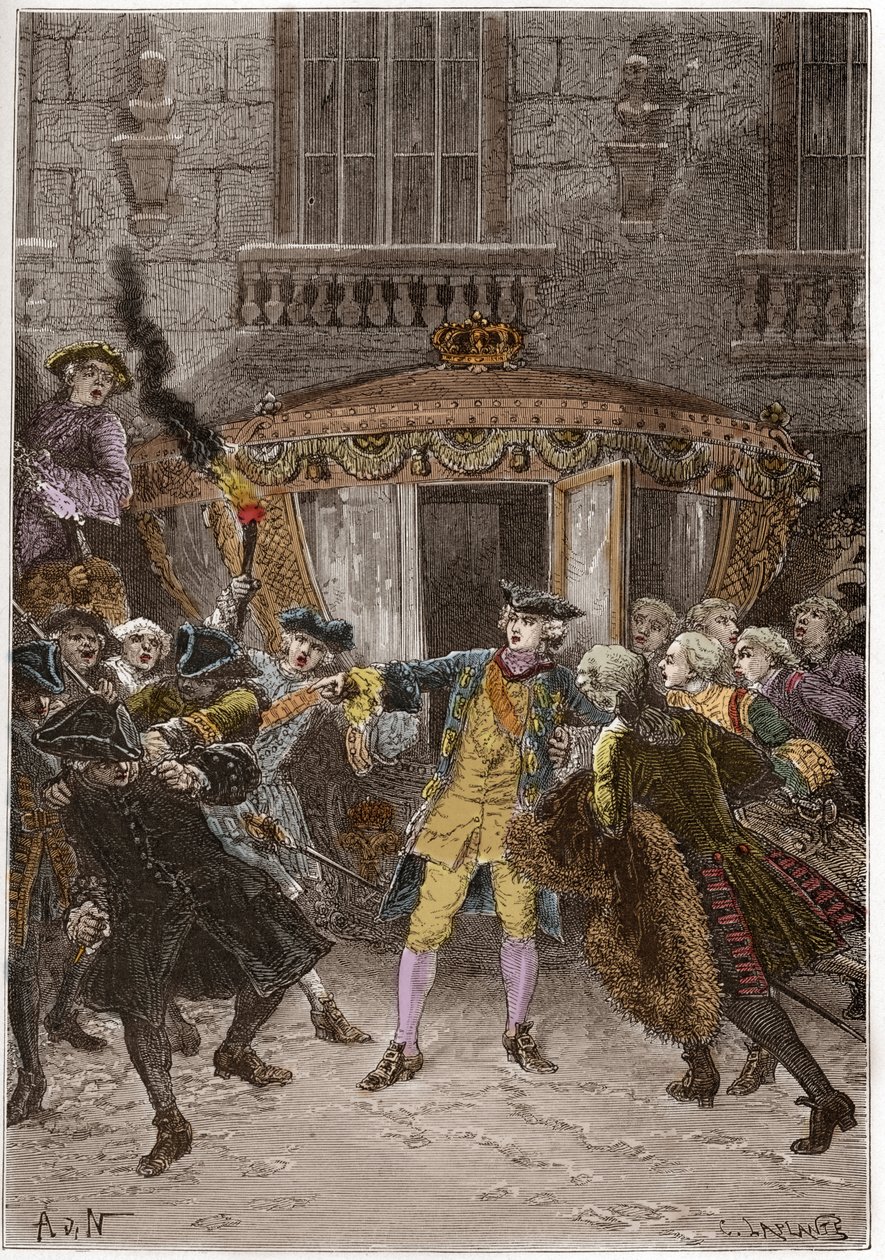 The attack of Damiens (January 1757) - (Robert-Francois Damier av Anonymous Anonymous