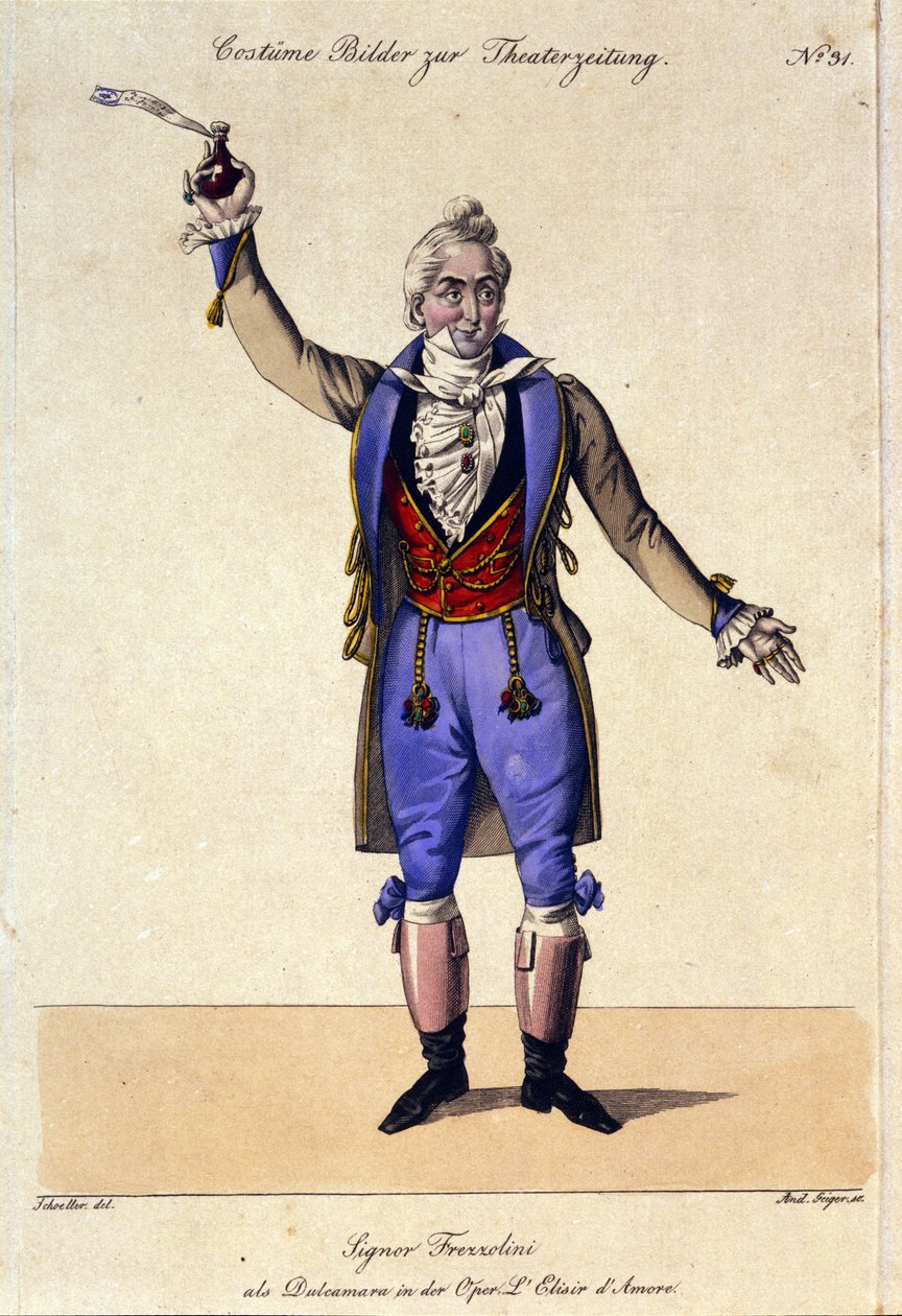 Bassen Giuseppe Frezzolini (1789-1861) tolker doktor Dulcamara i operaen "L
