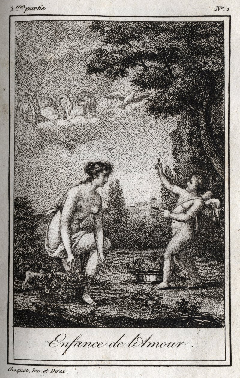 Kjærlighetens barndom. Gravering fra 1819 i «Lettres a Emilie sur la mythologie» av Charles Albert Demoustier (1760-1801). Privat samling. av Anonymous Anonymous