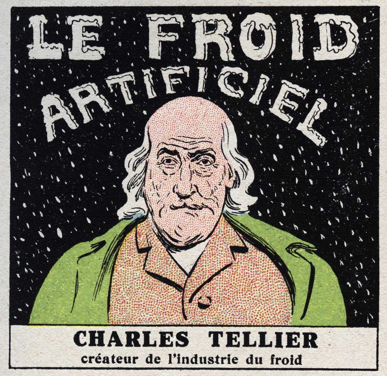 Den kalde industrien: kunstig kulde oppfunnet av Charles Tellier (1828-1913). Anonym illustrasjon fra 1925. Privat samling. av Anonymous Anonymous