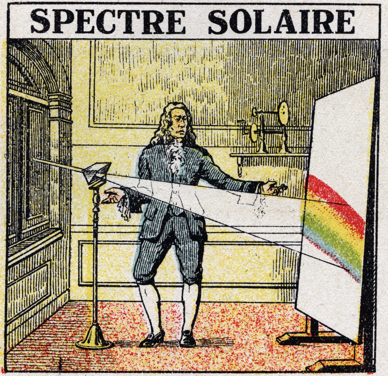 Fargene: solspektrum studert av Isaac Newton (1642-1727). Anonym illustrasjon fra 1925. Privat samling. av Anonymous Anonymous