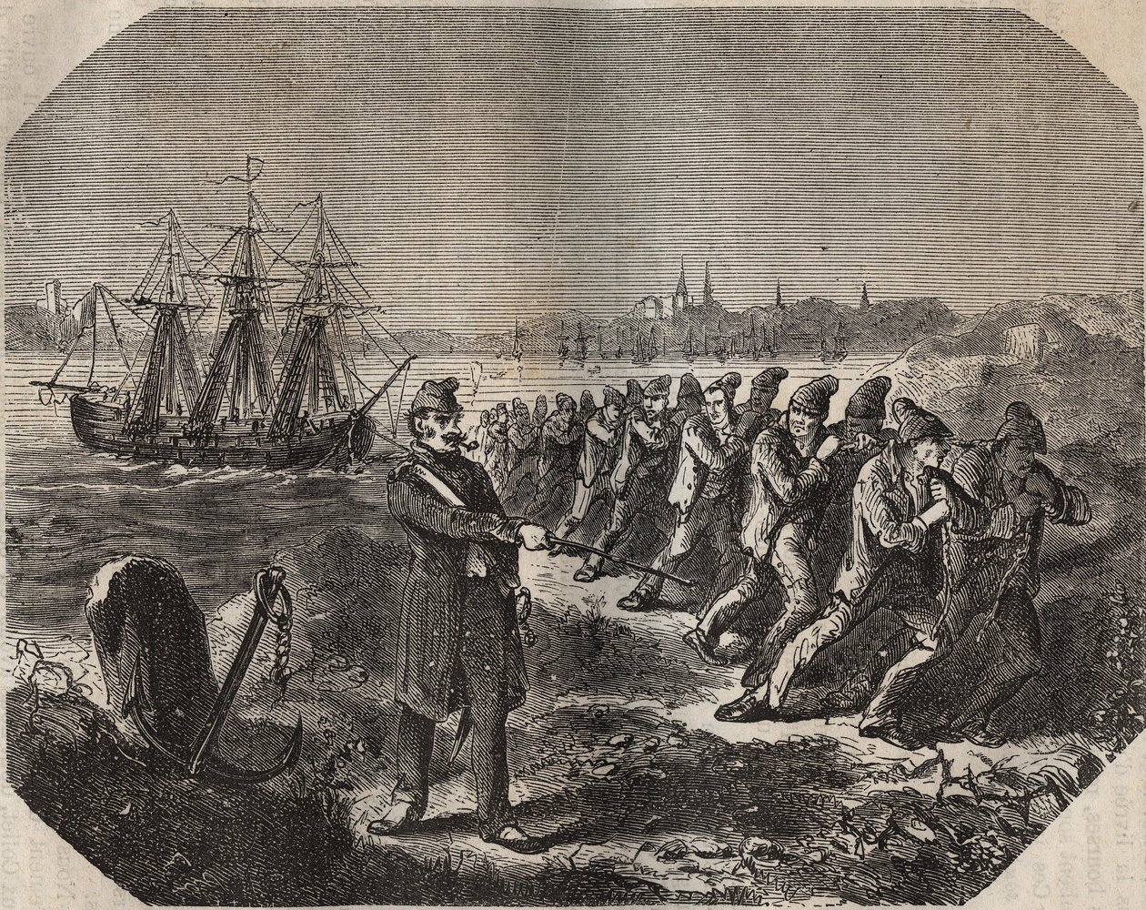 Cordellen (arbeid med stor tretthet) ved bagne de Rochefort på 1800-tallet. Gravering i "Fengselshistorien fra deres opprettelse til i dag"" (1877) av Pierre Zaccone (1817-1895) (Colonia Penale - straffekoloni) av Anonymous Anonymous