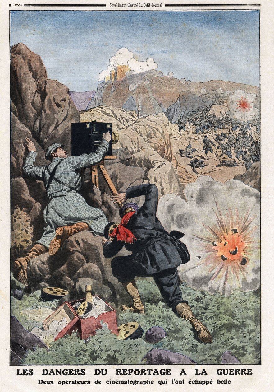 Farene ved å rapportere i krig: "" to korrespondentreportere i land i krig som risikerer livet""" illustrasjon fra "" Le Petit Journal"" 03/11/1912 Privat samling. av Anonymous Anonymous