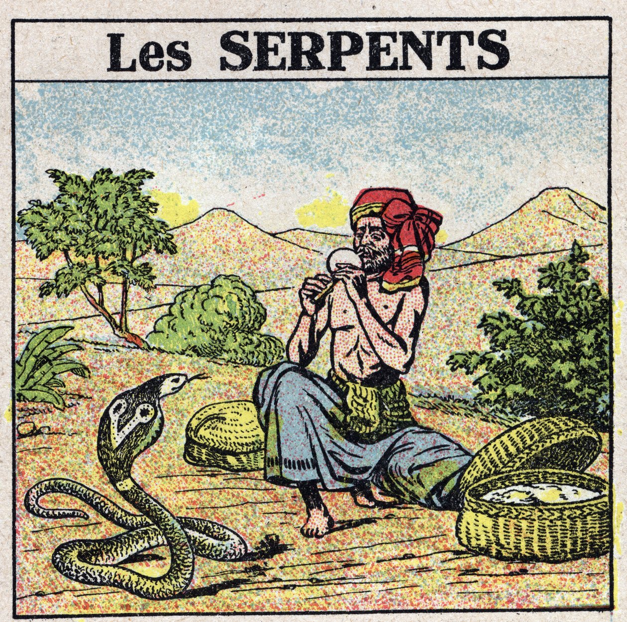 The effects of music: a charmer of cobras snakes. Anonymous illustration from 1925. Private collection. av Anonymous Anonymous