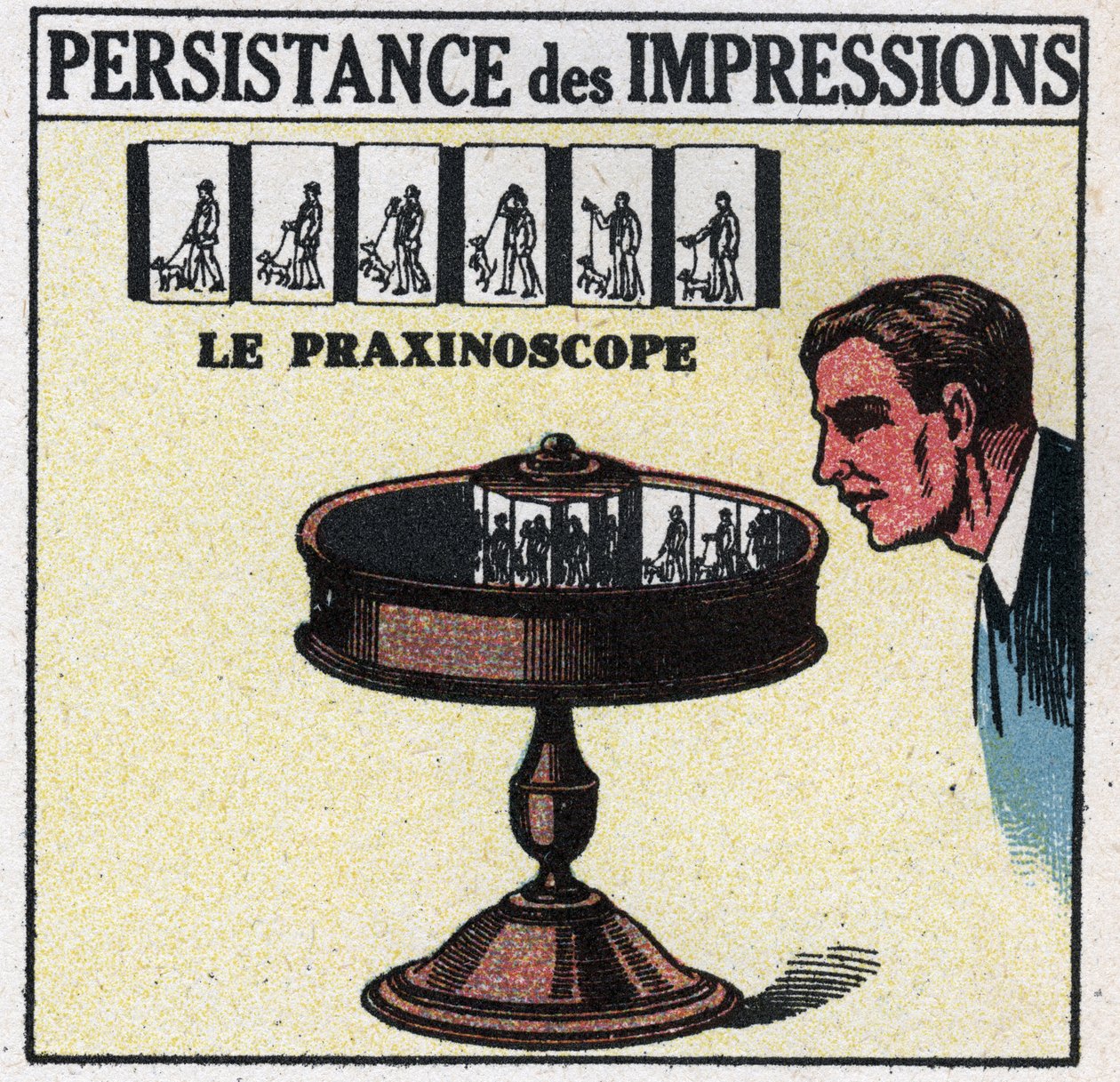 The eye: persistence of impressions. The praxinoscope. Anonymous illustration from 1925. Private collection. av Anonymous Anonymous