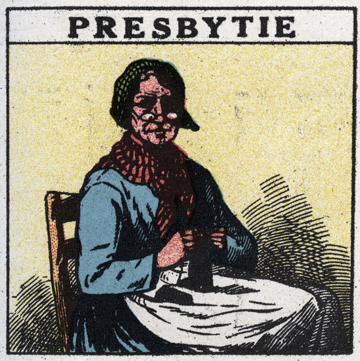 Øyet: person som lider av presbyopi. Anonym illustrasjon fra 1925. Privat samling. av Anonymous Anonymous
