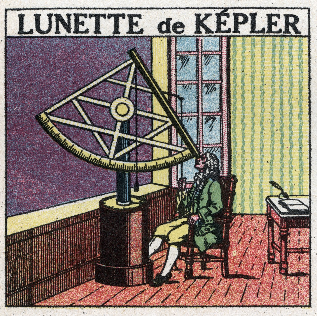 De første optiske instrumentene: astronomisk ramme av Johannes Kepler (Keppler) (1571-1630) oppfunnet rundt 1615. Anonym illustrasjon fra 1925. Privat samling. av Anonymous Anonymous