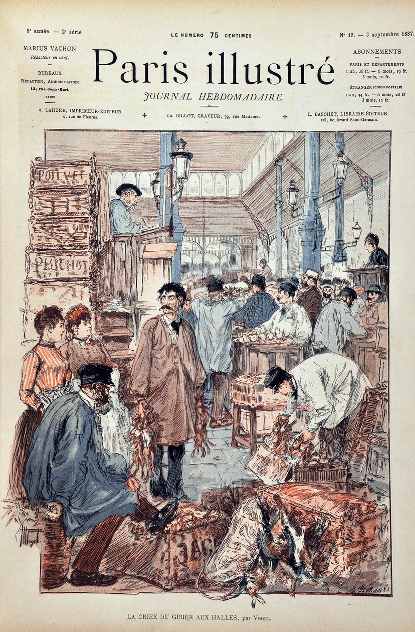 Spillropet i Halles de Paris i 1887. Illustrasjon av Hermann Vogel (1856-1918). Gravering fra 1887 i "" Paris-Illustrous journal weekly"". av Anonymous Anonymous