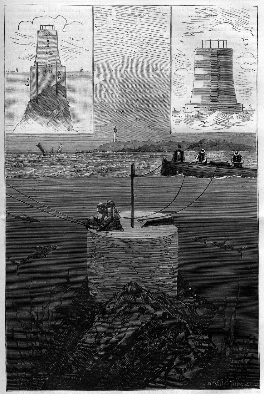 The lighthouse of the Lavezzi: Construction of the Tower Beacon of the Lavezzi Islands at the level of the detroit that separates Corsica from Sardinia in the Mediterranean Sea built in 1874 by the National Navy following the sinking of the Semillante in 1 av Anonymous Anonymous