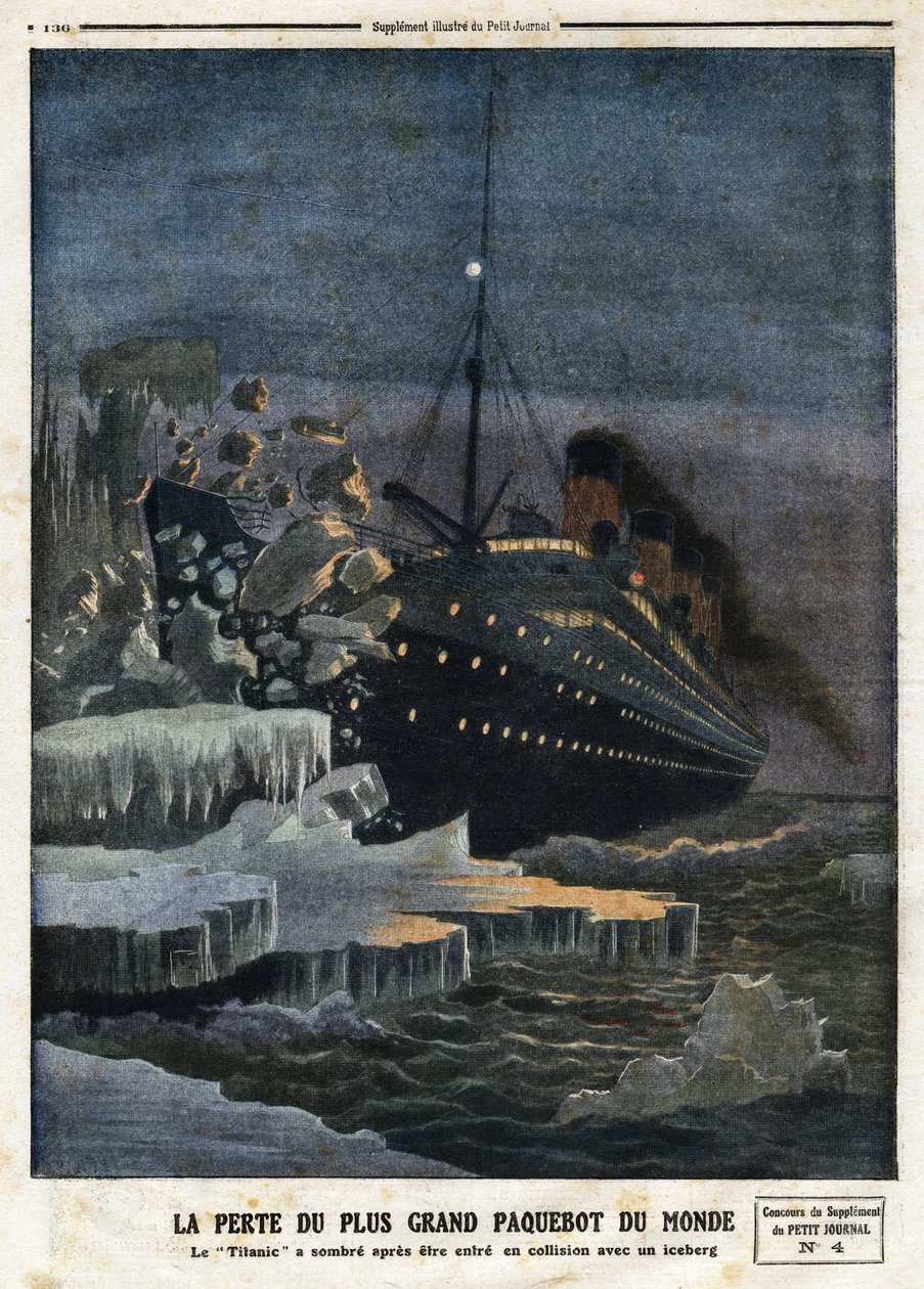 "" Tapet av verdens største rutebåt: "Titanic"" har blitt mørkt etter å ha blitt kollidert med et isfjell", gravert i "" Le Petit Journal"", 28.04.1912 av Anonymous Anonymous