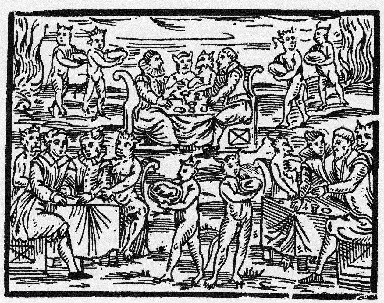 Heksenes måltid på sabbaten - "Compendium Maleficarum", omhandler heksene, deres ondskap og deres sortileges av Francesco Maria Guazzo eller Guaccio eller Guaccius (15?? -16??) 1608 Private Collection av Anonymous Anonymous