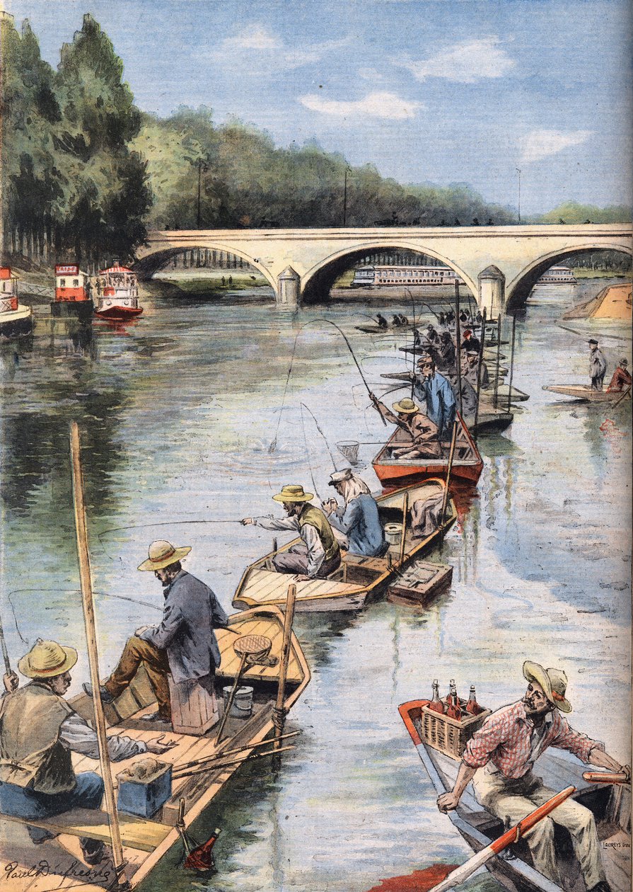 Åpningen av fisket. Gravering fra avisen "" Le Petite Parisien"", 21.06.1908. Privat samling. av Anonymous Anonymous