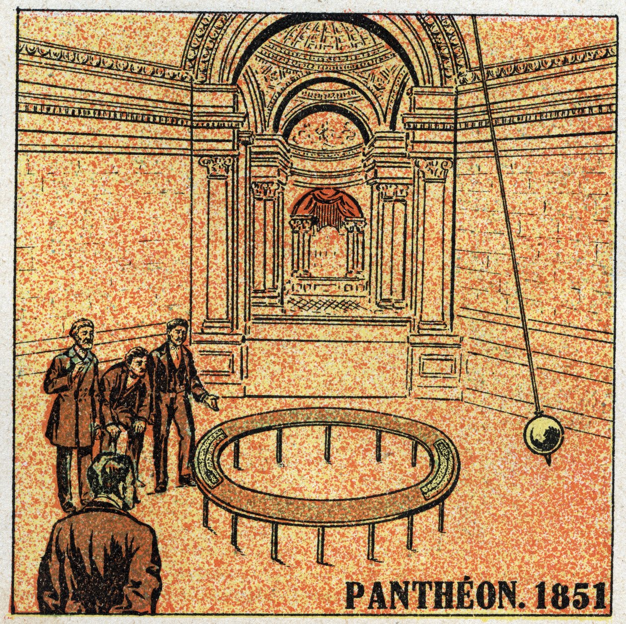 The pendulum: experience of Leon Foucault (1819-1868) at the Pantheon in 1851 and demonstrating the rotation of the Earth. Anonymous illustration from 1925. Private collection. av Anonymous Anonymous