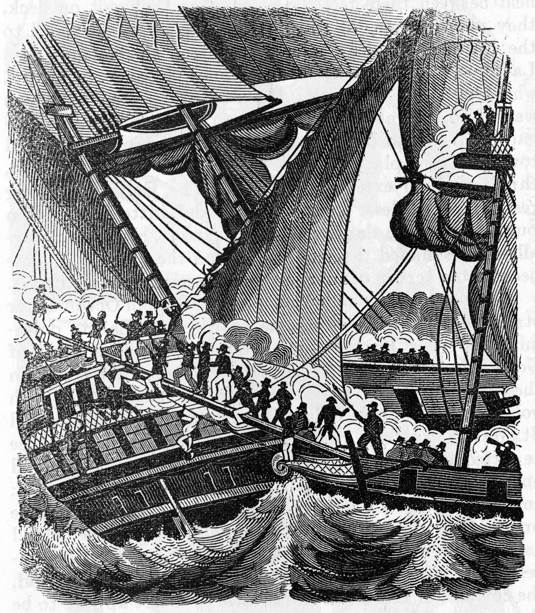 Piratherren Jean Lafitte (1780-1826) nærmer seg Queen East-skipet til Compagnie des Indes. Gravering av "" Piratens egen bok"" 1837. av Anonymous Anonymous
