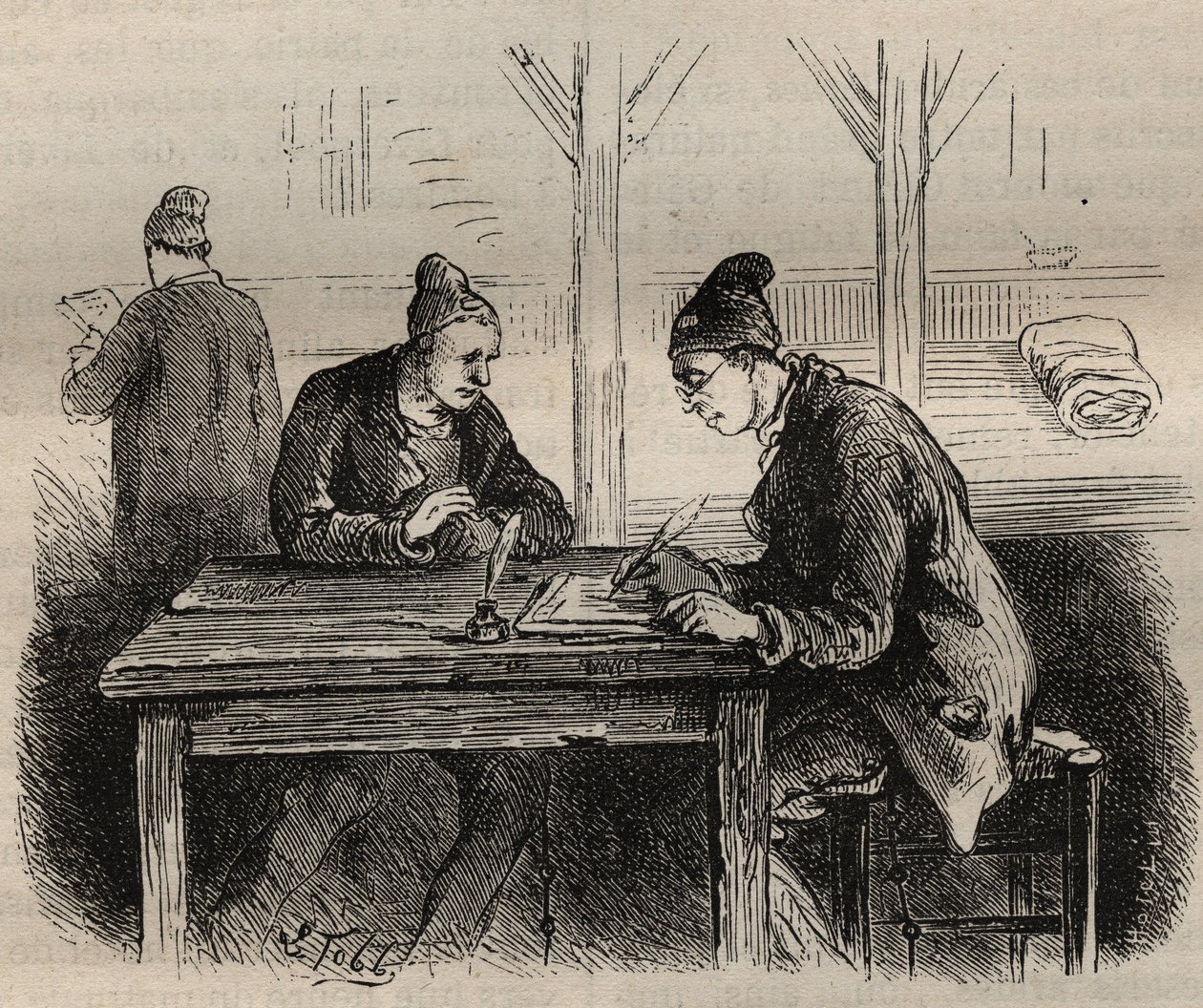 Den offentlige forfatteren ved Toulon Bagne på 1800-tallet. Gravering i «Fangernes historie fra deres skapelse til i dag» (1877) av Pierre Zaccone (1817-1895) (Colonia Penale - Straffekoloni). Privat samling. av Anonymous Anonymous