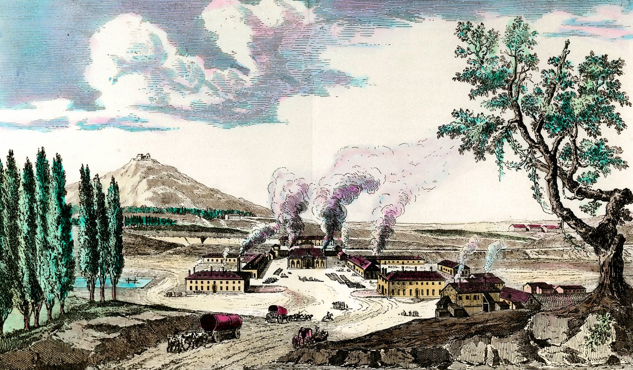 Det kongelige støperiet ved Creusot (Saone og Loire) i 1787 Det produserte blant annet bevæpningen til den franske hæren. Gravering fra 1700-tallet. Privat samling av Anonymous Anonymous