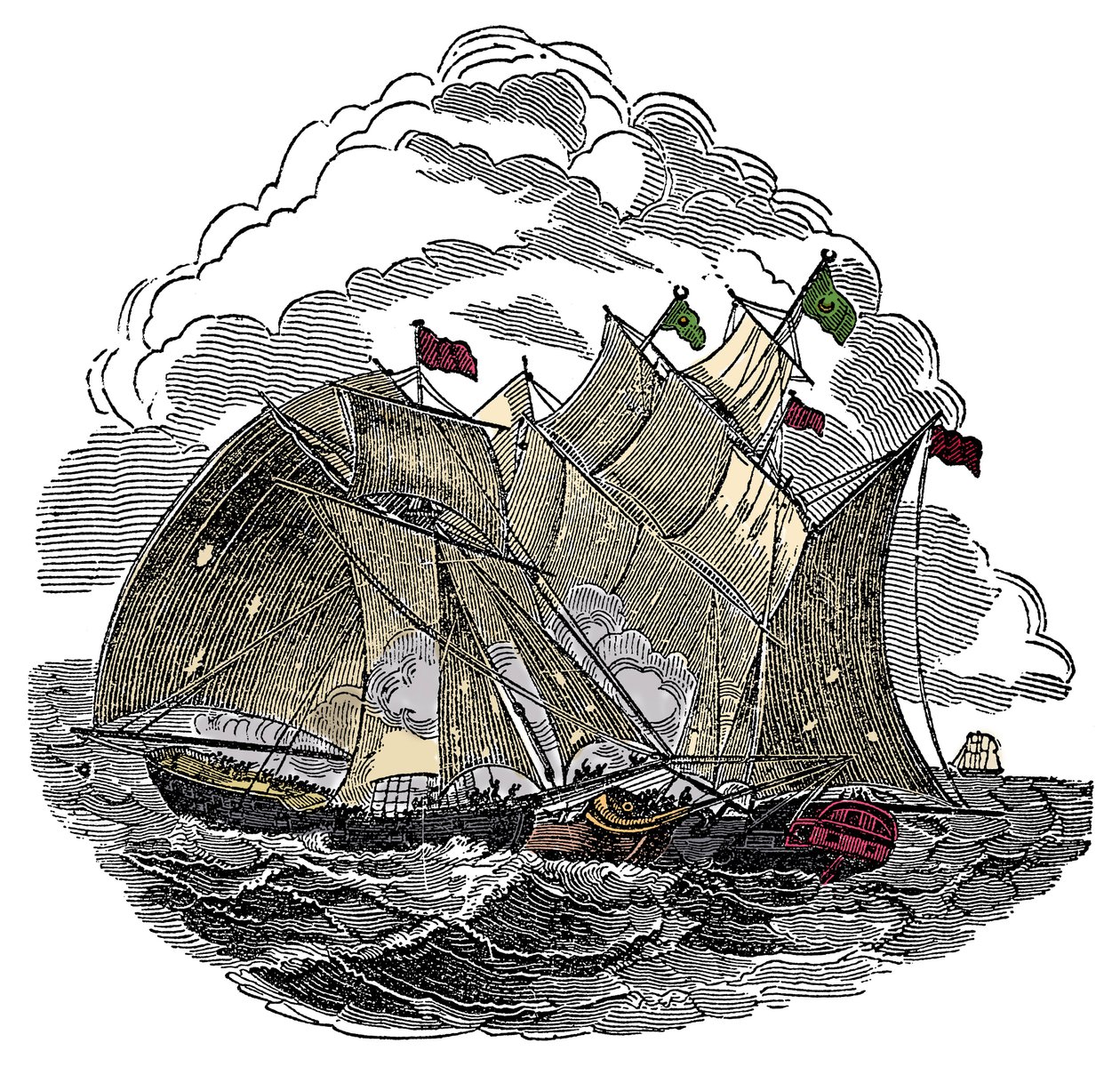 Skipet til piraten Henry Every (John Avery, Long Ben, Benjamin Bridgeman) (? -1695) angrep i september 1695 flåten til den store Mughal Aurangzeb Aurangzeb (Alamgir) utenfor Surate, India Gravering fra "The Pirates Own Book" av Charles Ellms av Anonymous Anonymous