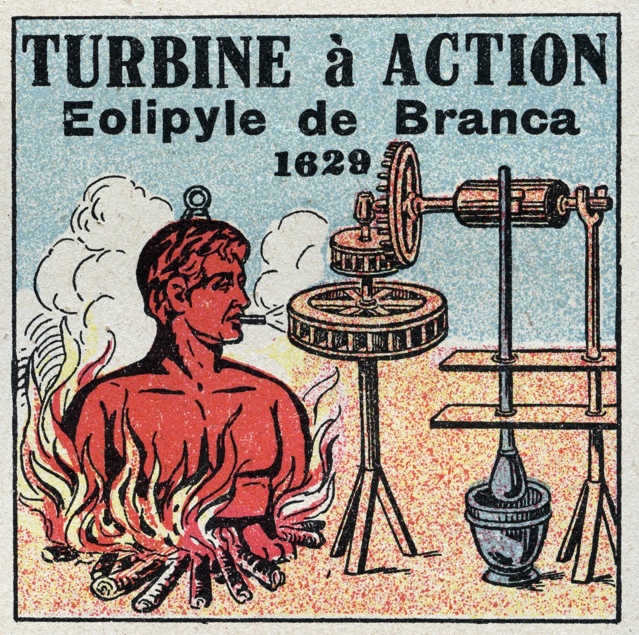 The steam machine: turbine has action. Eolipyle invented by Giovanni Branca (1571-1645) in 1629. Anonymous illustration from 1925. Private collection. av Anonymous Anonymous