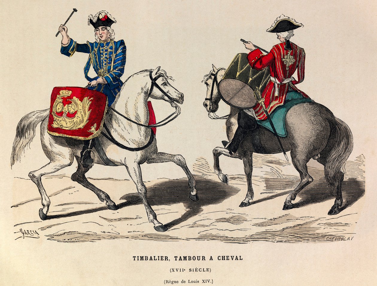 Timbalier og trommeridning under kong Louis XIV på 1600-tallet - privat samling av Anonymous Anonymous