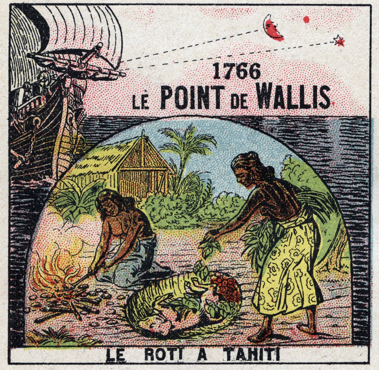 Tid: punktet til Samuel Wallis (1728-1795) i 1766 som gjør det mulig å vite lengdegraden til punktet der den befant seg i forhold til avstanden mellom stjernene og månen. Anonym illustrasjon fra 1925. Privat samling. av Anonymous Anonymous