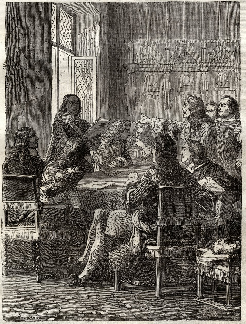 Treaty of Ryswick (The Treaty of Ryswick, 30th October 1697) (end of the War of the Augsburg League between Louis XIV and the Great Alliance). Engraving of the 19th century. Private collection. av Anonymous Anonymous